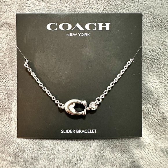 NWT COACH Silver Chubby C Charm Adjustable Slider Bracelet - Picture 6 of 6